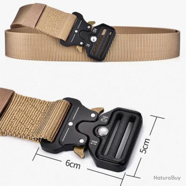 Ceinture En Tissu Tactique Elastique Beige Boucle Militaire Homme et Femme