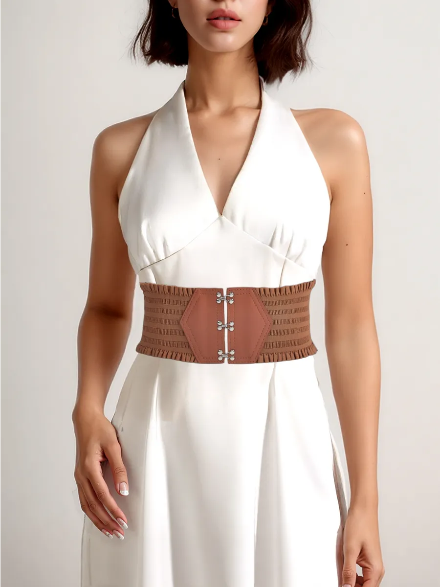 Ceinture Elastique Taille Haute Marron