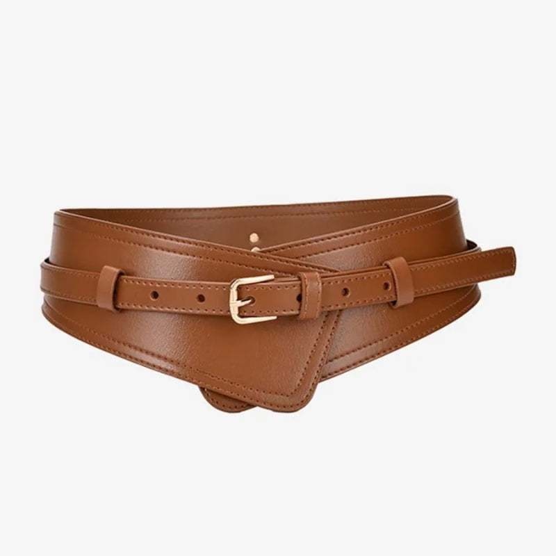 Ceinture Large Taille Haute En Cuir Marron Pour Robe