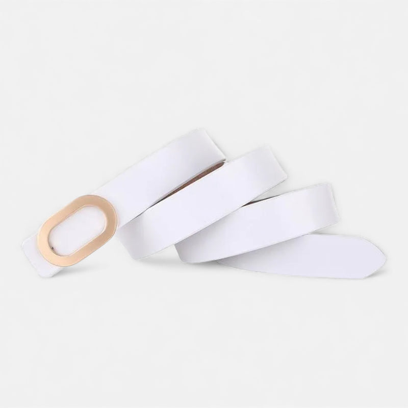 Ceinture Cuir Véritable Blanc Boucle Dorée Femme