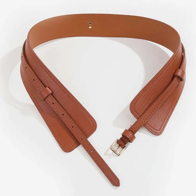 Ceinture Large Taille Haute En Cuir Marron Pour Robe