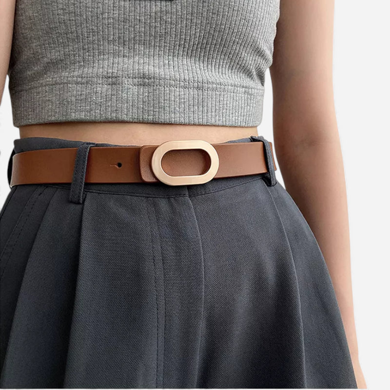 Ceinture Femme Cuir Marron Boucle Dorée