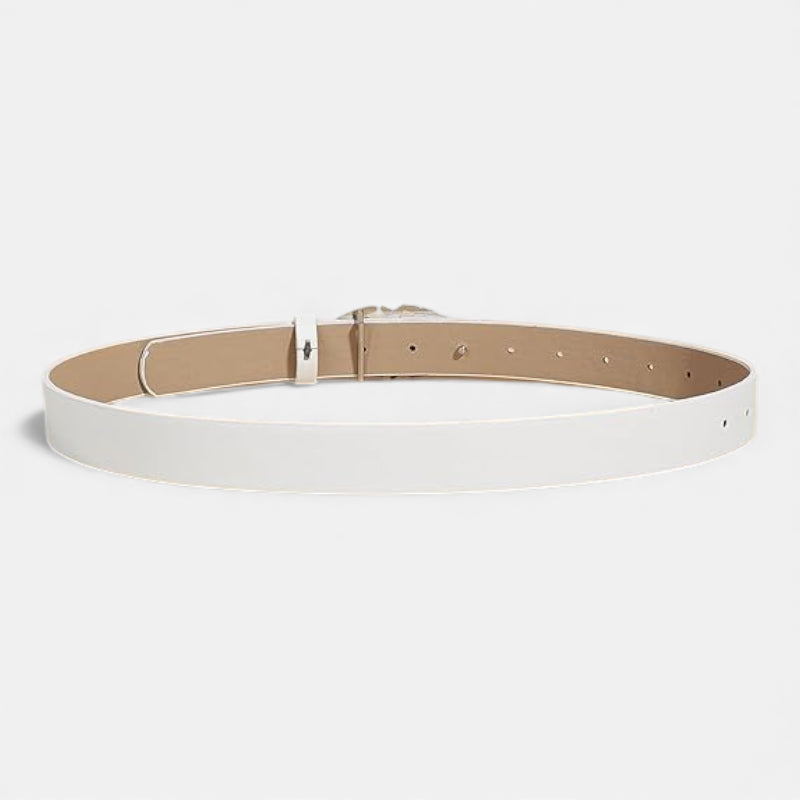 Ceinture Cuir Blanc Y2k Boucle Argentée Pour Femme