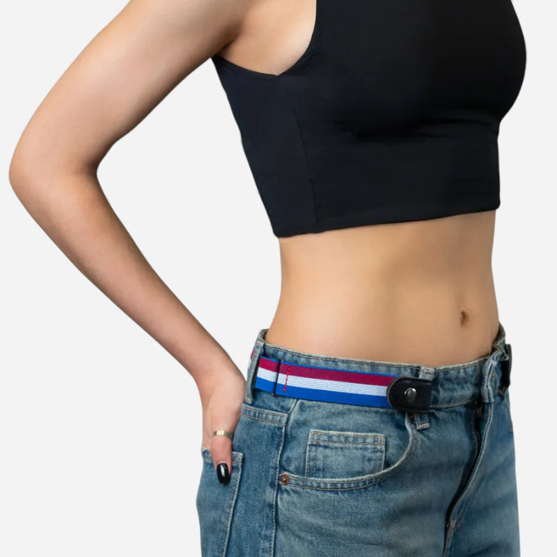 Ceinture Sans Boucle Elastique Bleu Blanc Rouge Femme et Homme