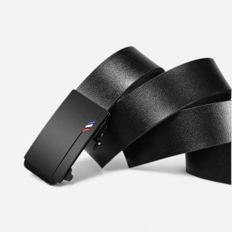 Ceinture Cuir Véritable Noir Costume Boucle Bleu Blanc Rouge