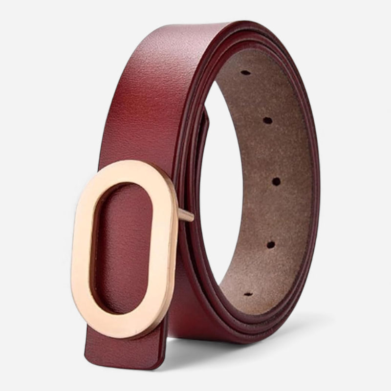 Ceinture Cuir Véritable Rouge Bordeaux Boucle Dorée Femme
