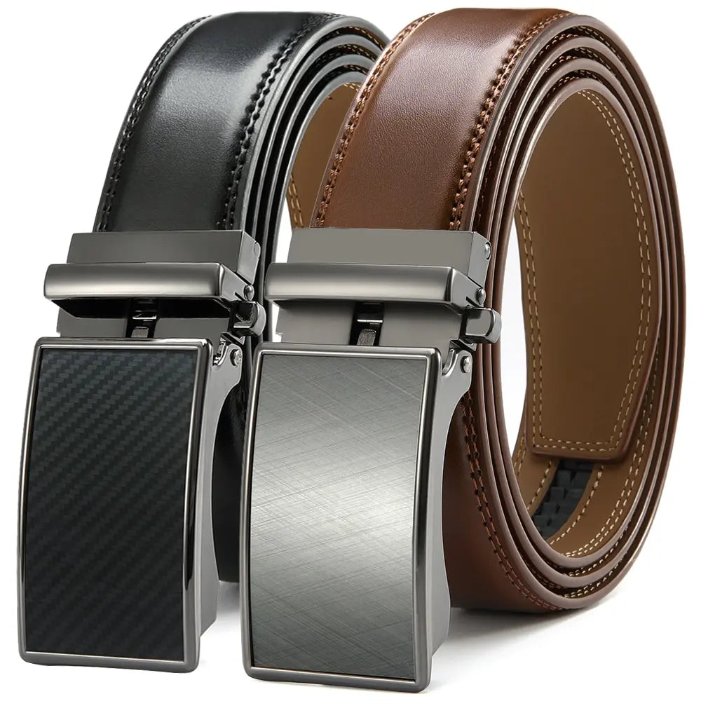 Ceinture Cuir Marron Boucle Automatique Argentée Homme