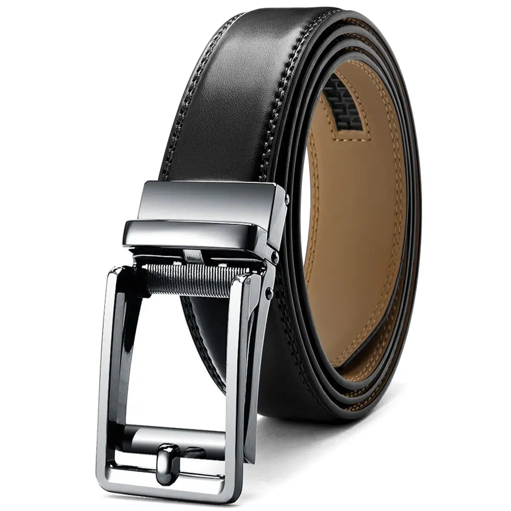 Ceinture Cuir Marron Boucle Automatique Argentée Homme