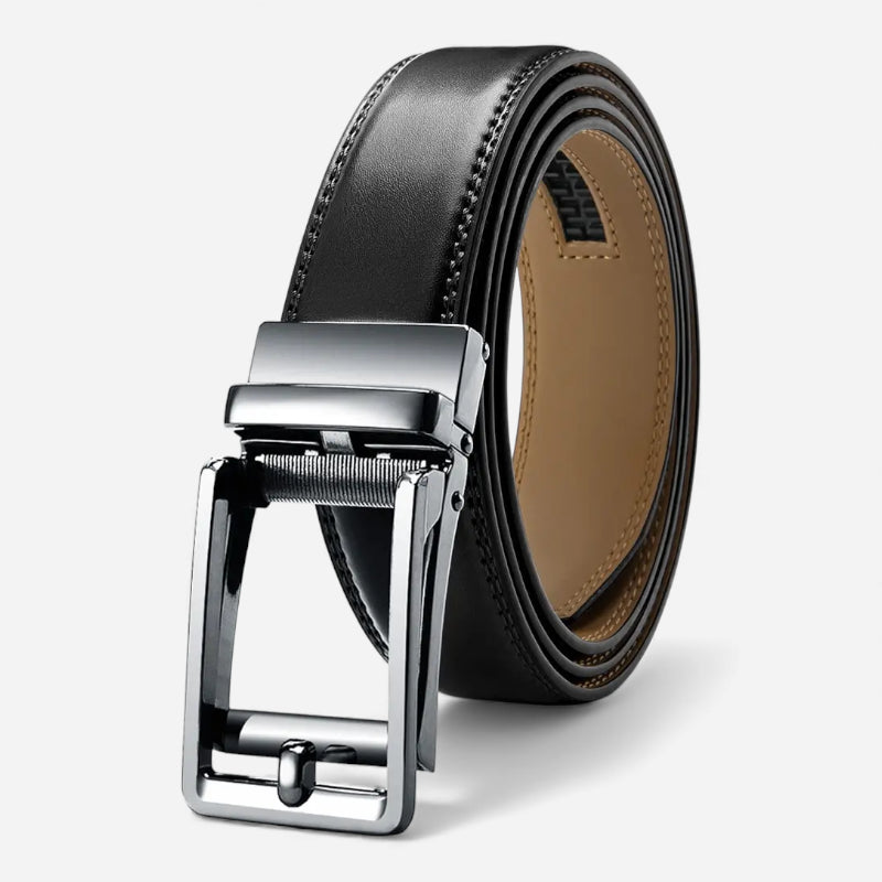 Ceinture Cuir Noir Automatique Boucle Brillante Homme