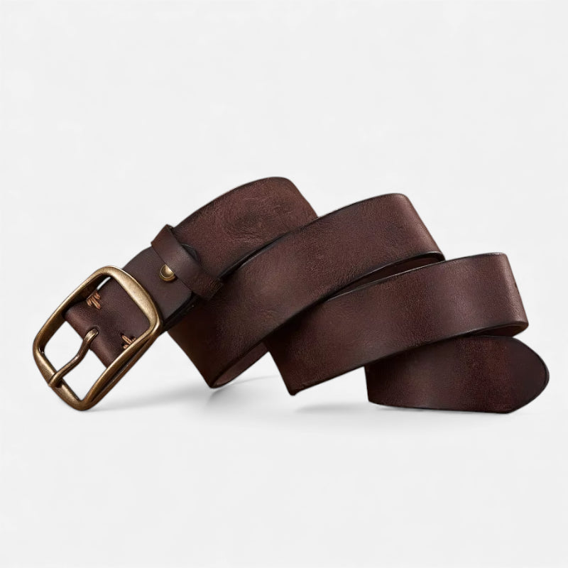 Ceinture Cuir Véritable Marron Foncé Luxe Boucle Dorée Femme et Homme