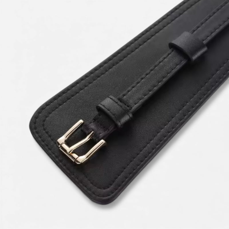 Ceinture Large Taille Haute Cuir Noir Femme