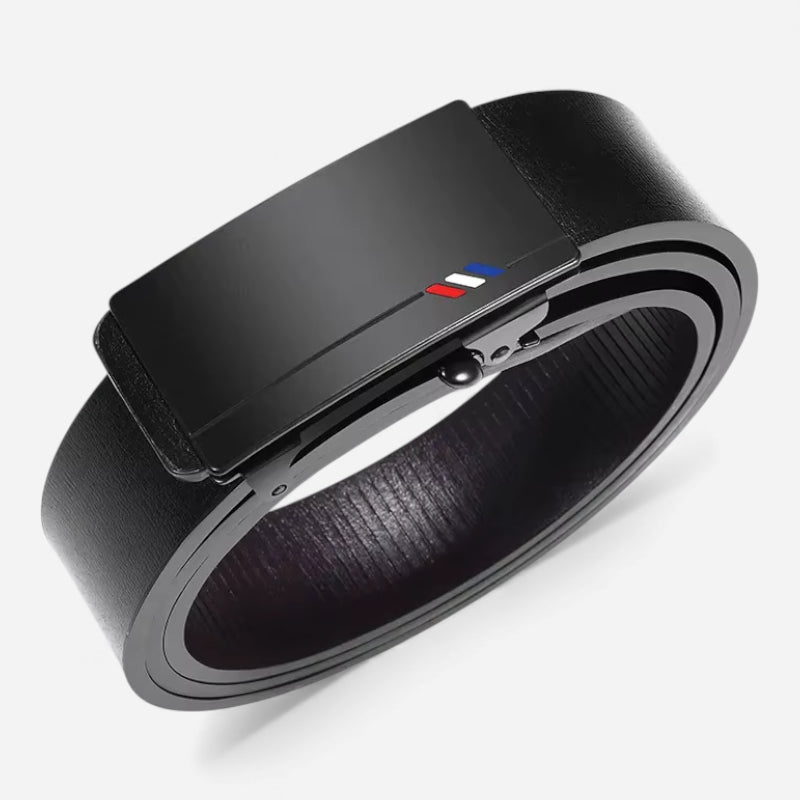 Ceinture Cuir Véritable Noir Costume Boucle Bleu Blanc Rouge
