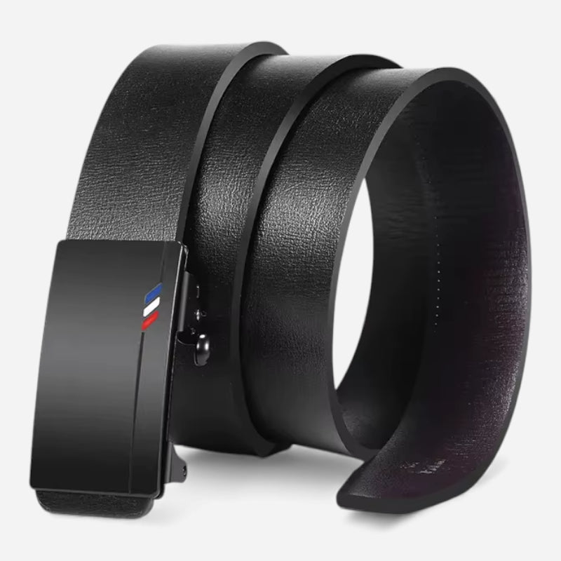Ceinture Cuir Véritable Noir Costume Boucle Bleu Blanc Rouge