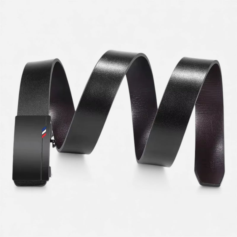 Ceinture Cuir Véritable Noir Costume Boucle Bleu Blanc Rouge