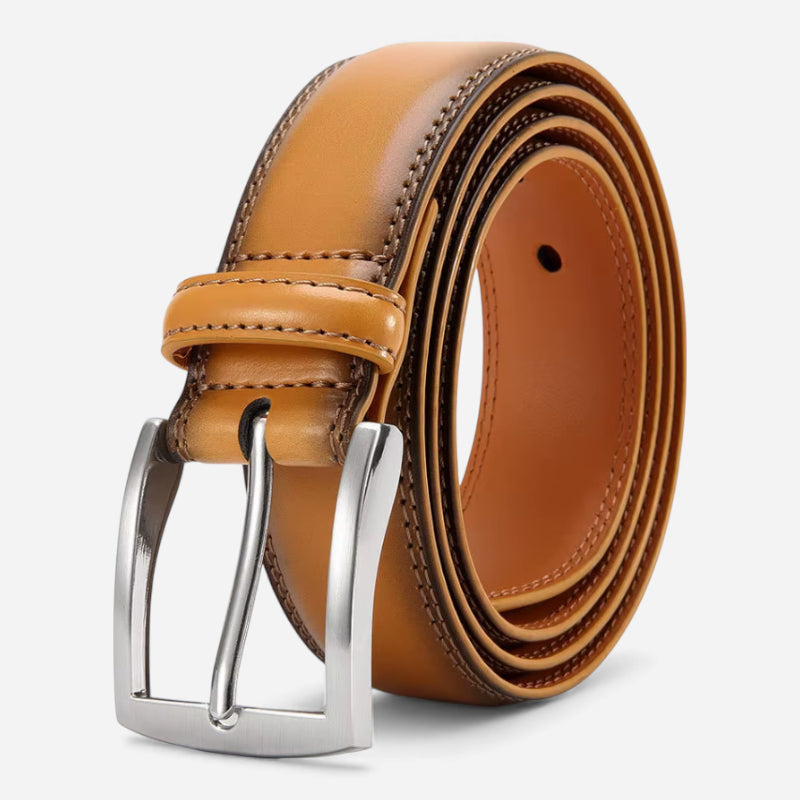 Ceinture Cuir Vernie Camel Boucle Argentée