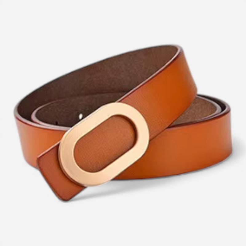 Ceinture Cuir Véritable Camel Boucle Dorée Femme
