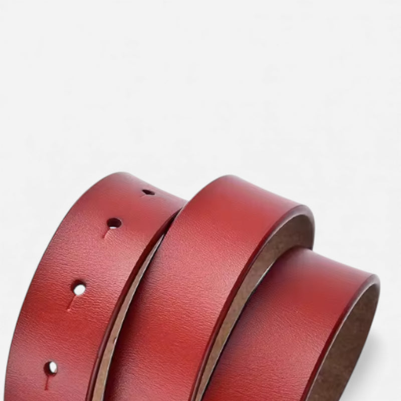 Ceinture Cuir Véritable Rouge Bordeaux Boucle Dorée Femme