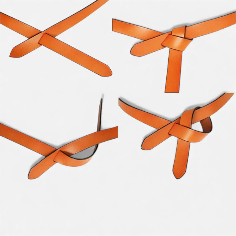 Ceinture Cuir Véritable Camel à Nouer Robe Femme