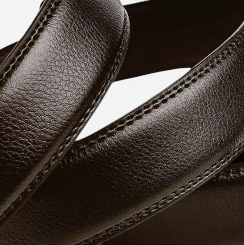 Ceinture Automatique Boucle Noire Cuir Véritable Marron Foncé Homme