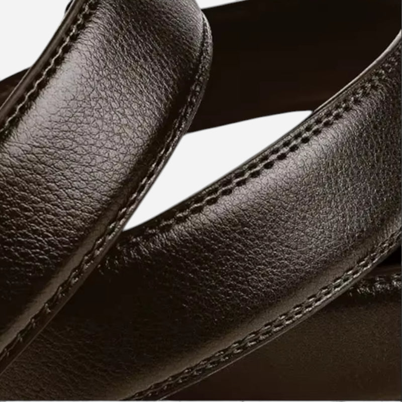 Ceinture Automatique Boucle Noire Cuir Véritable Marron Foncé Homme
