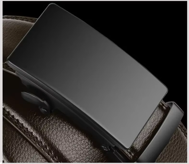 Ceinture Automatique Boucle Noire Cuir Véritable Marron Foncé Homme