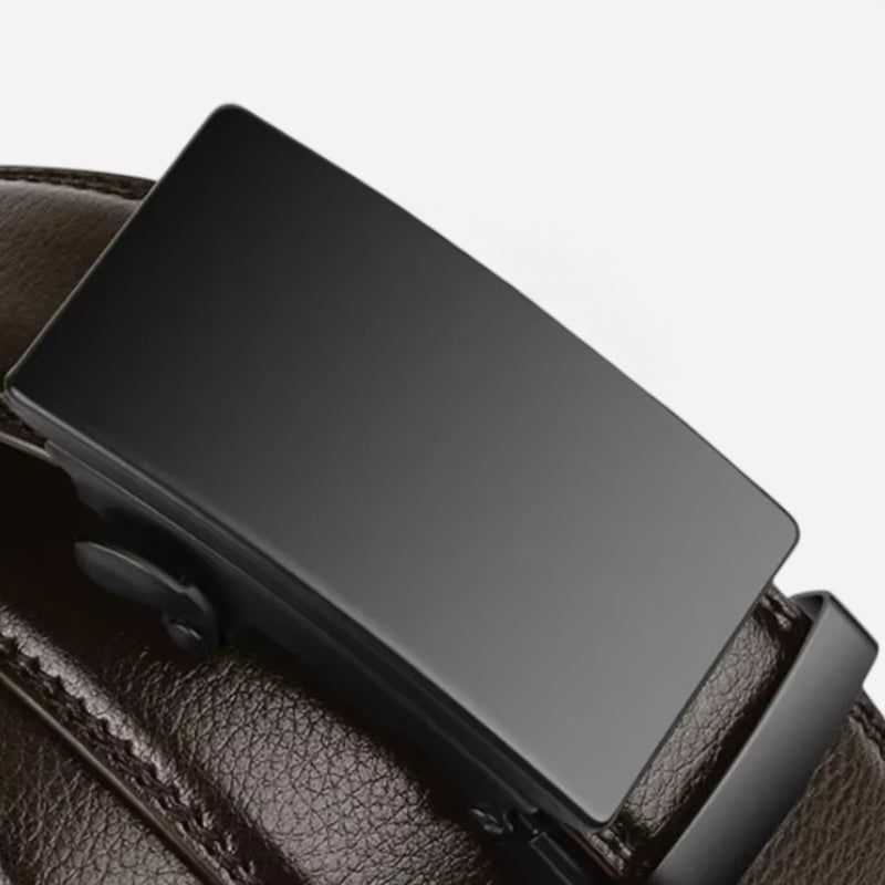 Ceinture Automatique Boucle Noire Cuir Véritable Marron Foncé Homme