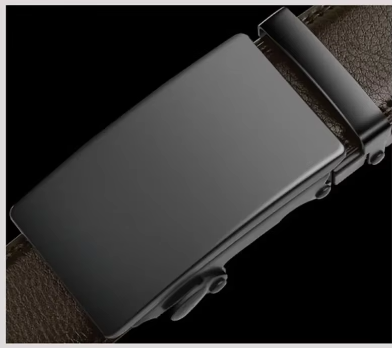 Ceinture Automatique Boucle Noire Cuir Véritable Marron Foncé Homme