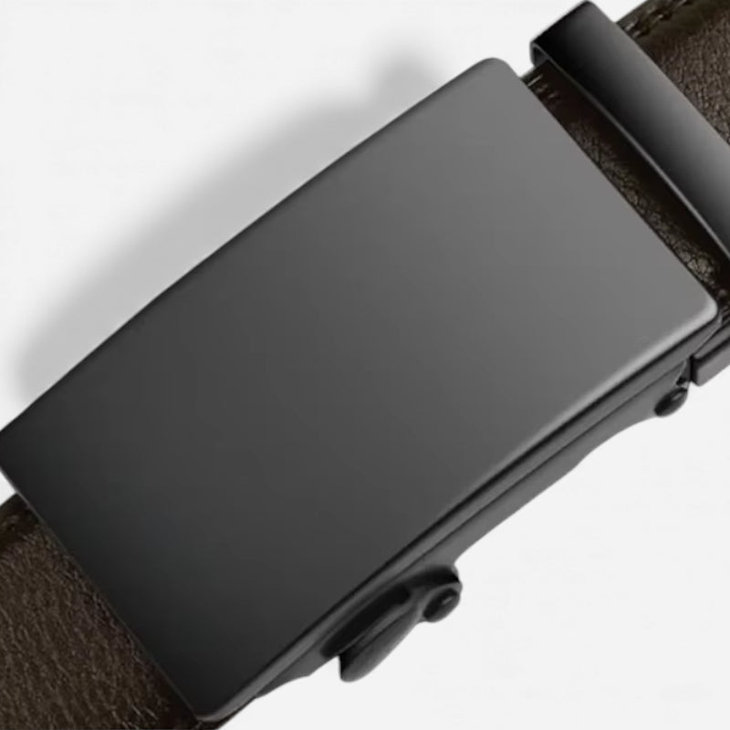 Ceinture Automatique Boucle Noire Cuir Véritable Marron Foncé Homme