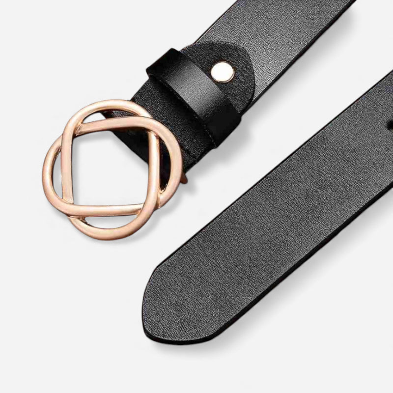 Ceinture Cuir Noir Boucle Design Dorée Femme