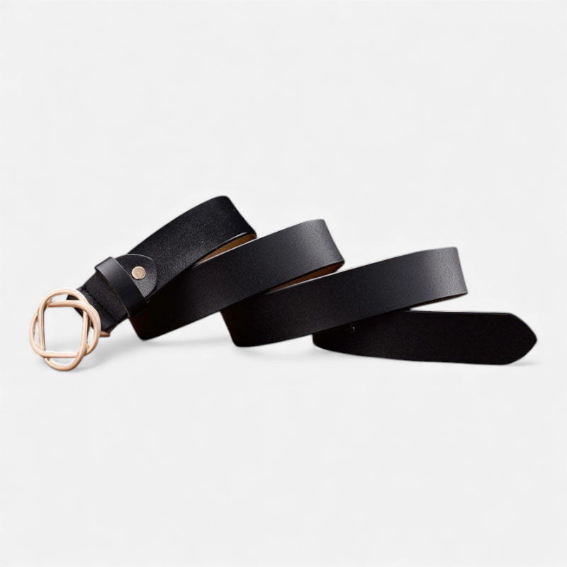 Ceinture Cuir Noir Boucle Design Dorée Femme