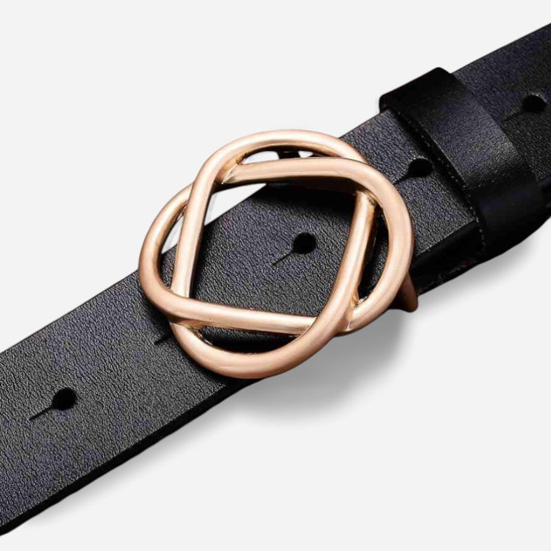 Ceinture Cuir Noir Boucle Design Dorée Femme