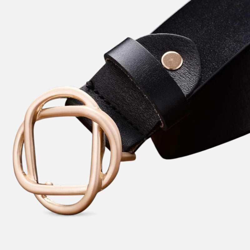 Ceinture Cuir Noir Boucle Design Dorée Femme