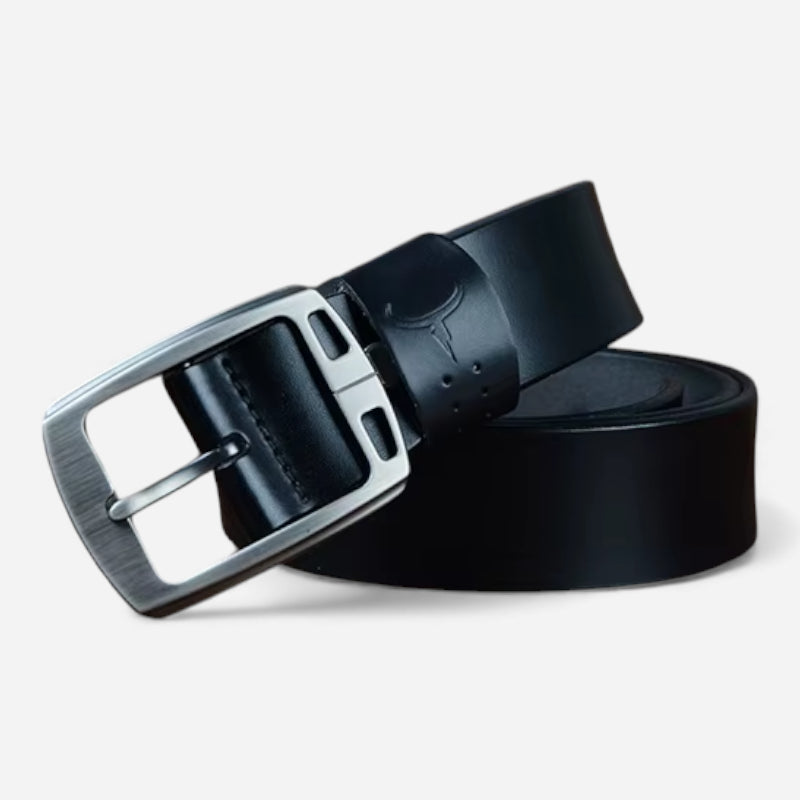 Ceinture Cuir Noir Boucle Grise Luxe Pour Homme