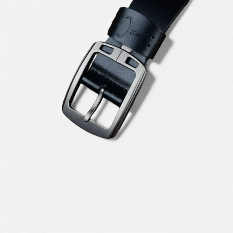 Ceinture Cuir Noir Boucle Grise Luxe Pour Homme