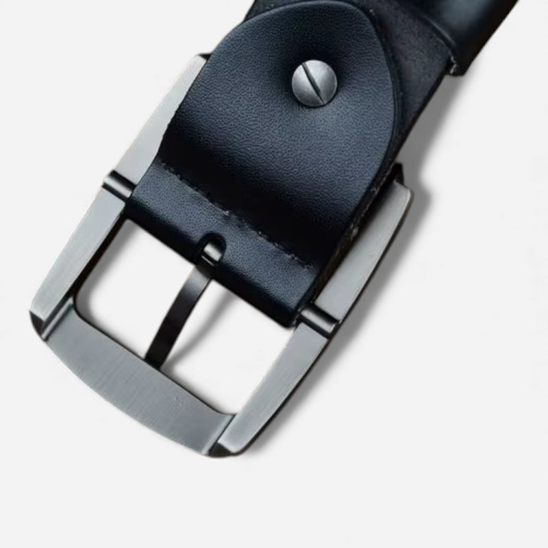 Ceinture Cuir Noir Boucle Grise Luxe