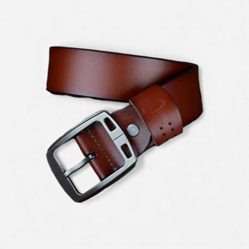 Ceinture Cuir Marron Cognac Boucle Grise Luxe Pour Homme