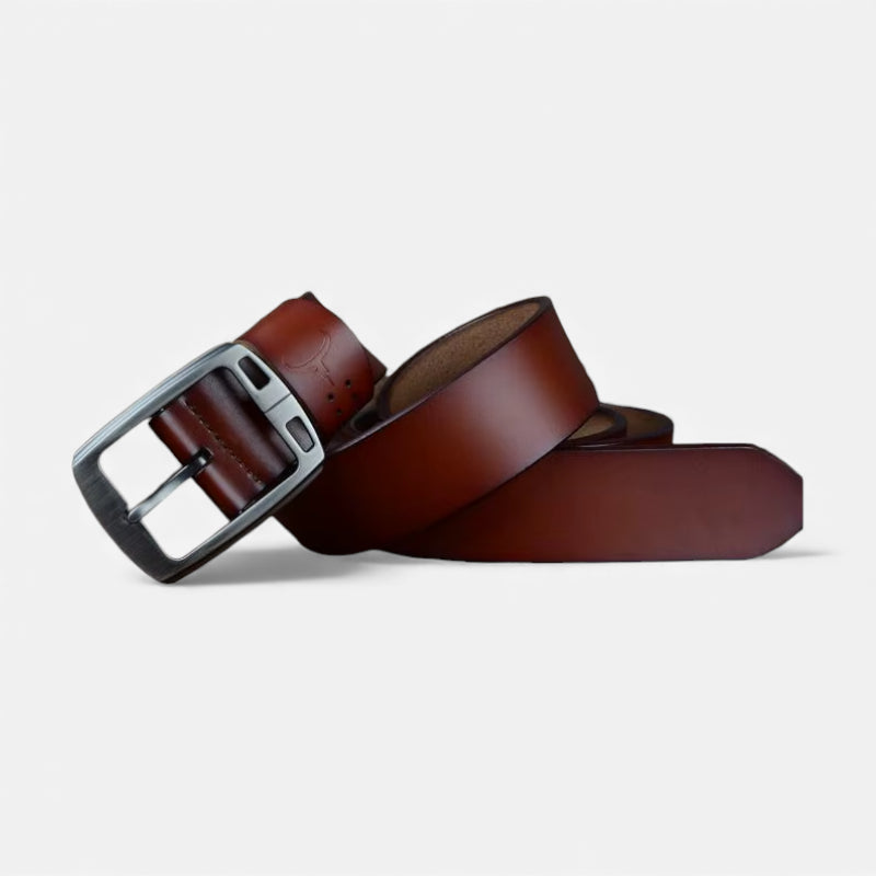Ceinture Cuir Marron Cognac Boucle Grise Luxe