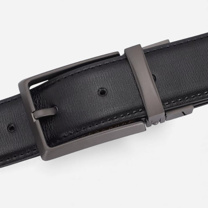 Ceinture Cuir Noir Boucle Grise Homme - Réversible 2 en 1