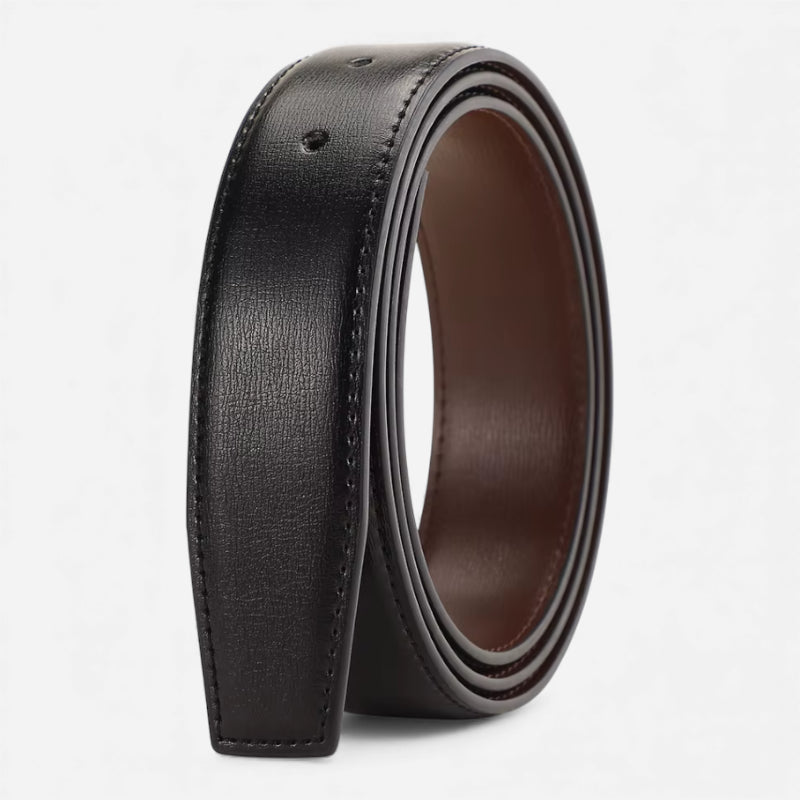 Ceinture Cuir Noir Boucle Argentée Arrondie Homme - Réversible 2 en 1