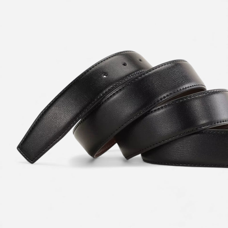 Ceinture Cuir Noir Boucle Argentée Arrondie Homme - Réversible 2 en 1