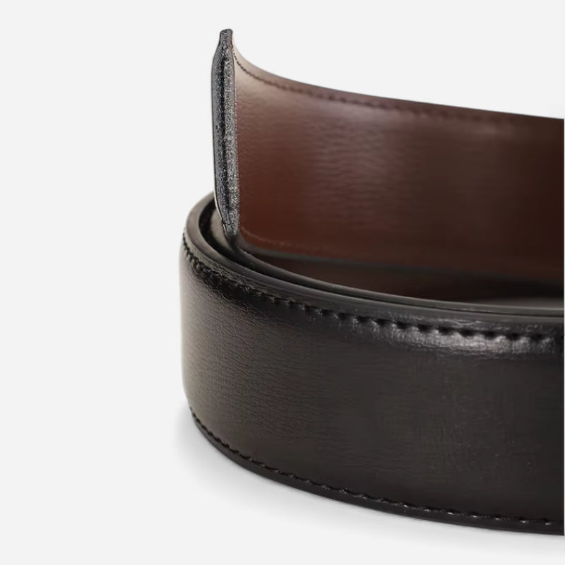 Ceinture Cuir Noir Boucle Grise Pour Homme - Réversible 2 en 1