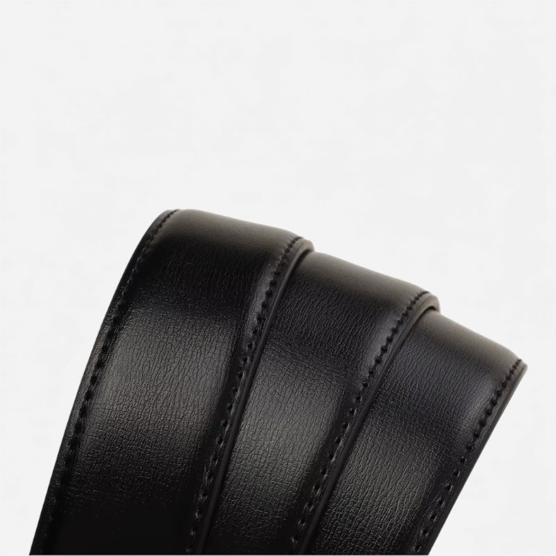 Ceinture Cuir Noir Boucle Argentée Arrondie Homme - Réversible 2 en 1