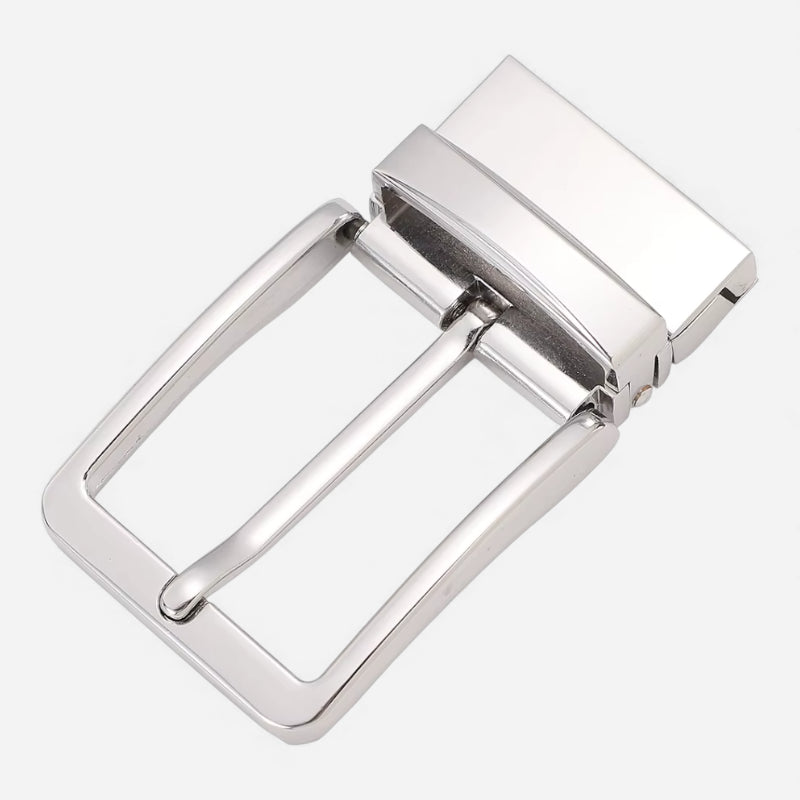 Ceinture Cuir Noir & Marron Boucle Argentée Homme - Réversible 2 en 1