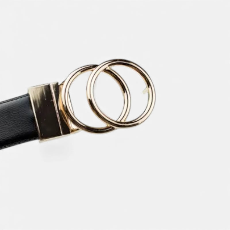 Ceinture Réversible En Cuir Premium Marine et Noir Anneaux Dorés Femme - Réversible 2 en 1
