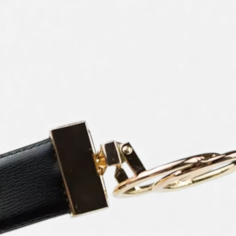 Ceinture Réversible En Cuir Premium Marine et Noir Anneaux Dorés Femme - Réversible 2 en 1