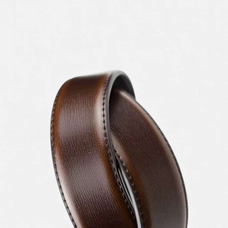 Ceinture Réversible En Cuir Premium Marron Foncé et Noir Anneaux Dorés Femme - Réversible 2 en 1