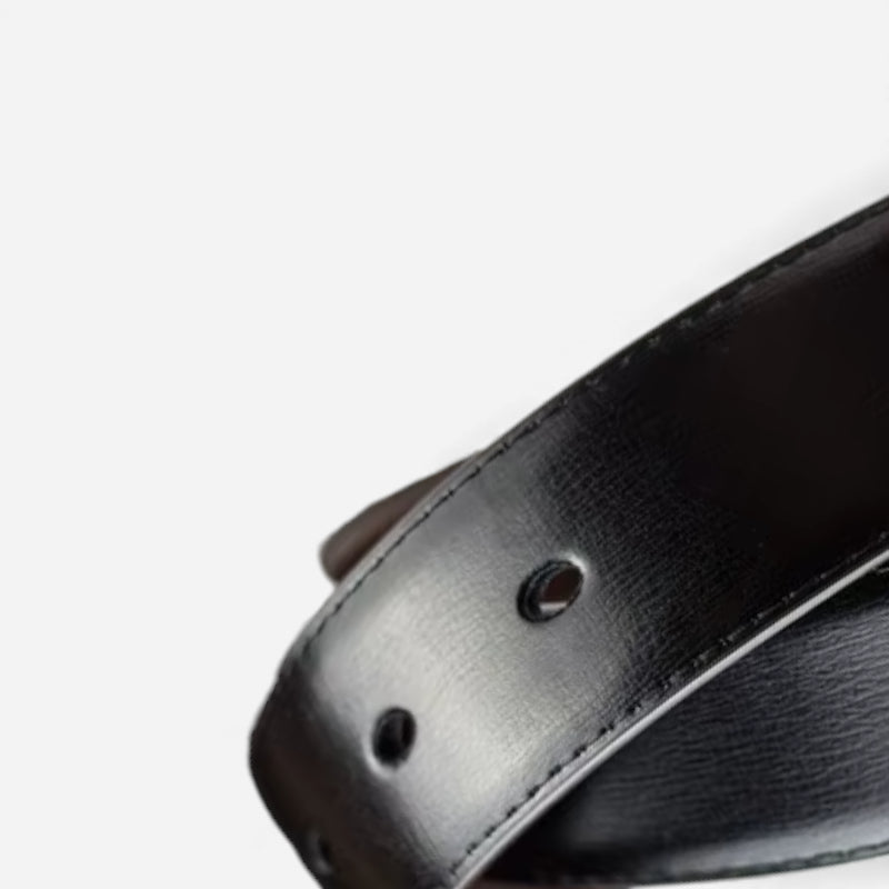 Ceinture Réversible En Cuir Premium Marine et Noir Anneaux Dorés Femme - Réversible 2 en 1