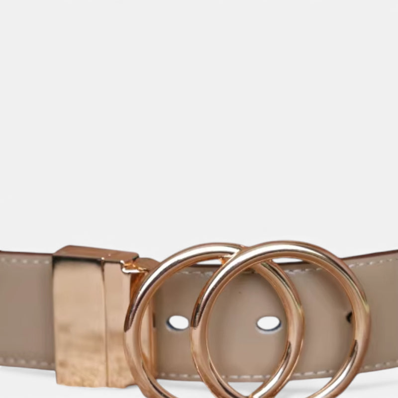 Ceinture Réversible En Cuir Premium Marron et Beige Anneaux Dorés Femme - Réversible 2 en 1