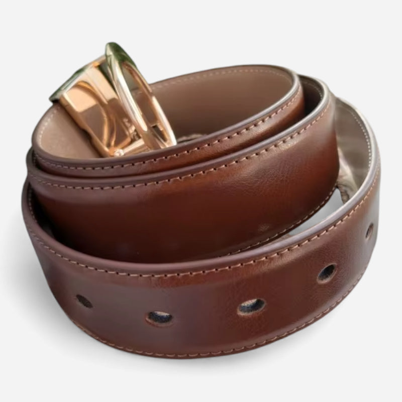Ceinture Réversible En Cuir Premium Marron et Noir Anneaux Dorés Femme - Réversible 2 en 1