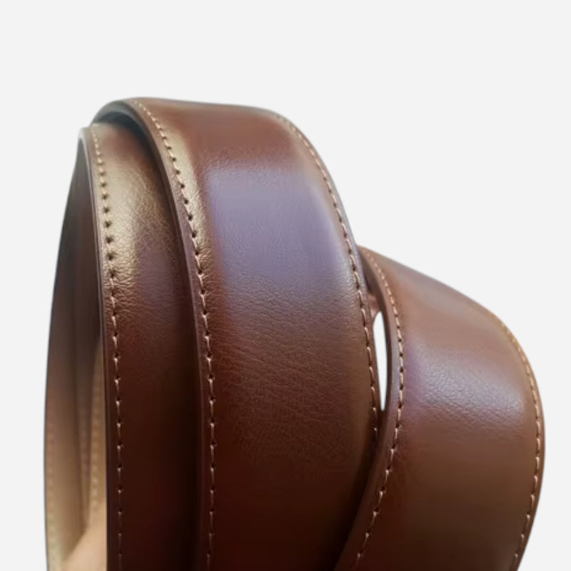 Ceinture Réversible En Cuir Premium Marron et Beige Anneaux Dorés Femme - Réversible 2 en 1